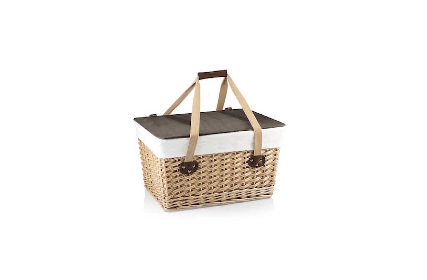 with a woven willow frame and a removable lid made of composite