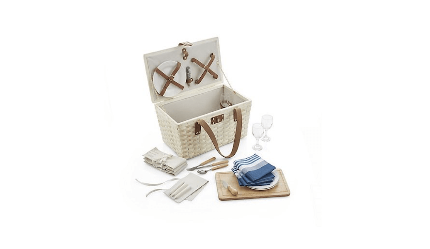 an02outfitted wooden picnic basket has 