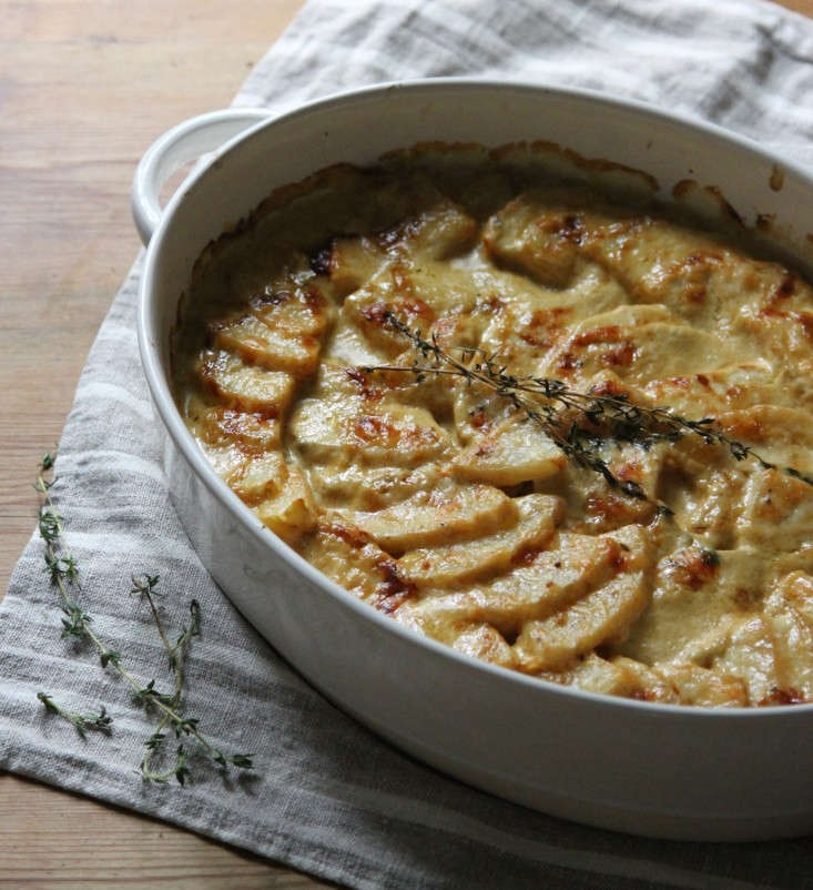 Baking Bulbs Celeriac Gratin with Thyme and Gruyere