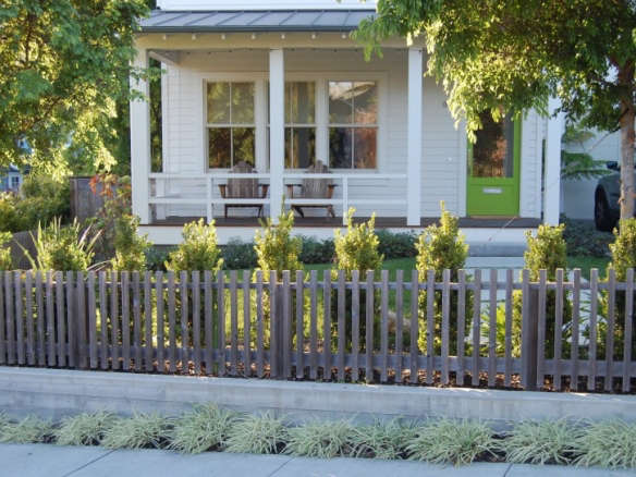Example Of French Gothic Style Cedar Picket Fence With Topped Posts And Gate Wood Picket Fence Picket Fence Fence