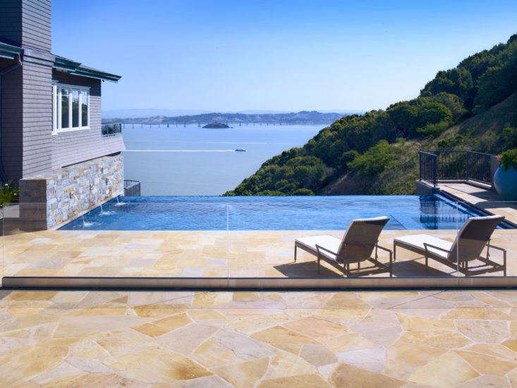 A pool with an infinity edge; Lewis sited it to take advantage of a dramatic view. Photograph by John Sutton.