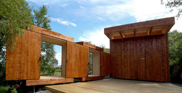 In Norway, Oslo-based architects Rever & Drage designed a clever trio of see-through sheds (for storing tools, sheltering from the rain, and camping at water