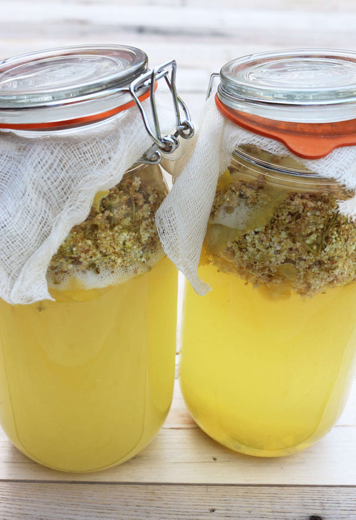 Whatever you do, do not walk away from a sealed jar and forget about it for days or you could have an elderflower detonation on your hands. Fermentation causes carbonation and too much pressure can cause a dangerous explosion.
