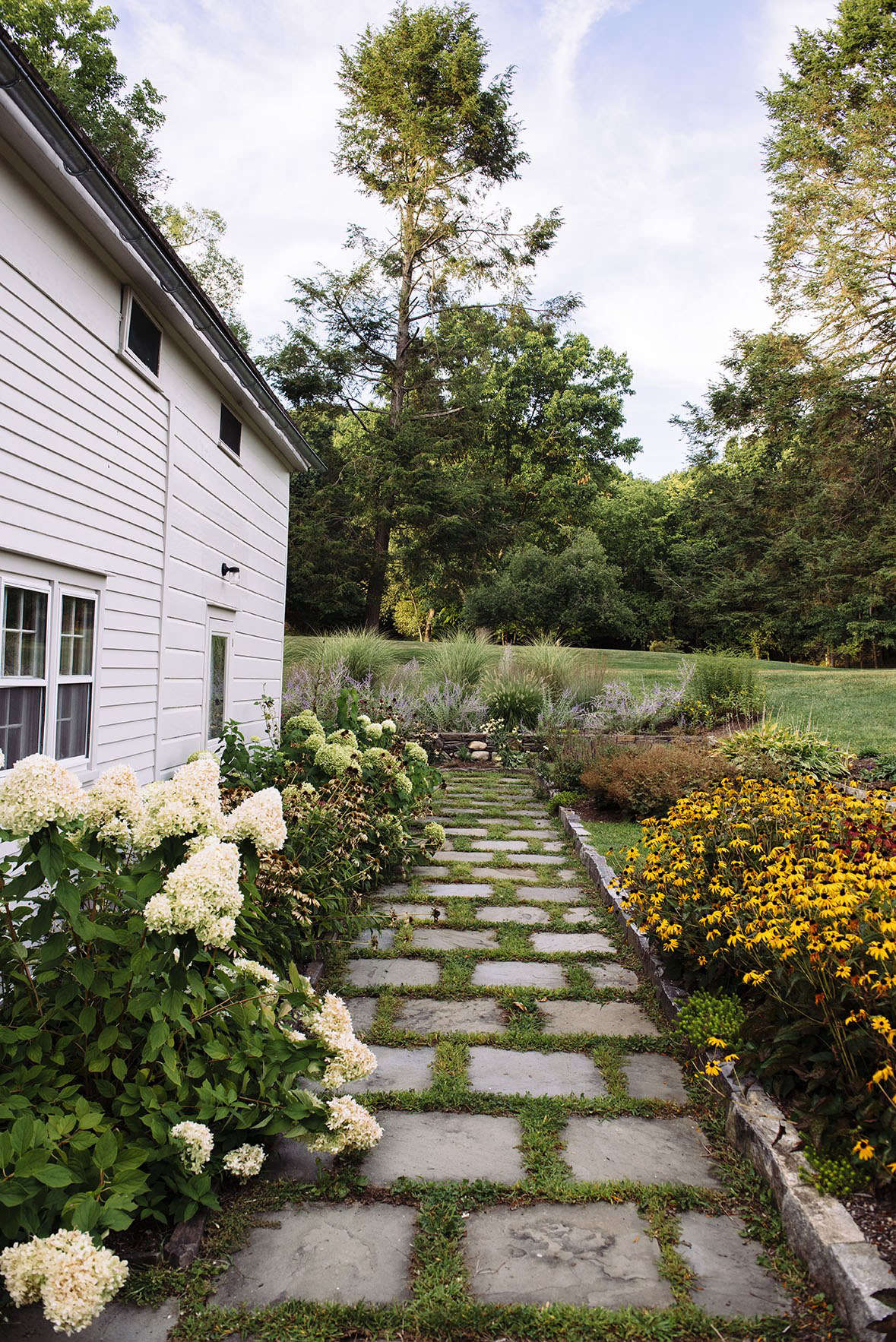 The Anti Trophy Landscape A Charming Country Garden In Columbia Hydrangeas L And Yellow Rudbeckia R That Echoes The Vibrancy Of