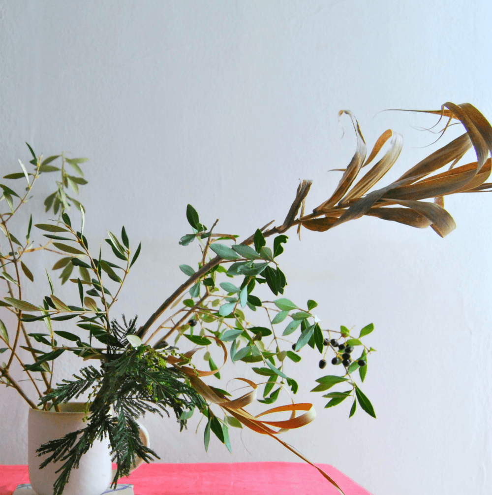 I added a small, more dense branch of mimosa toward the bottom of the vase for additional texture and to fill in.