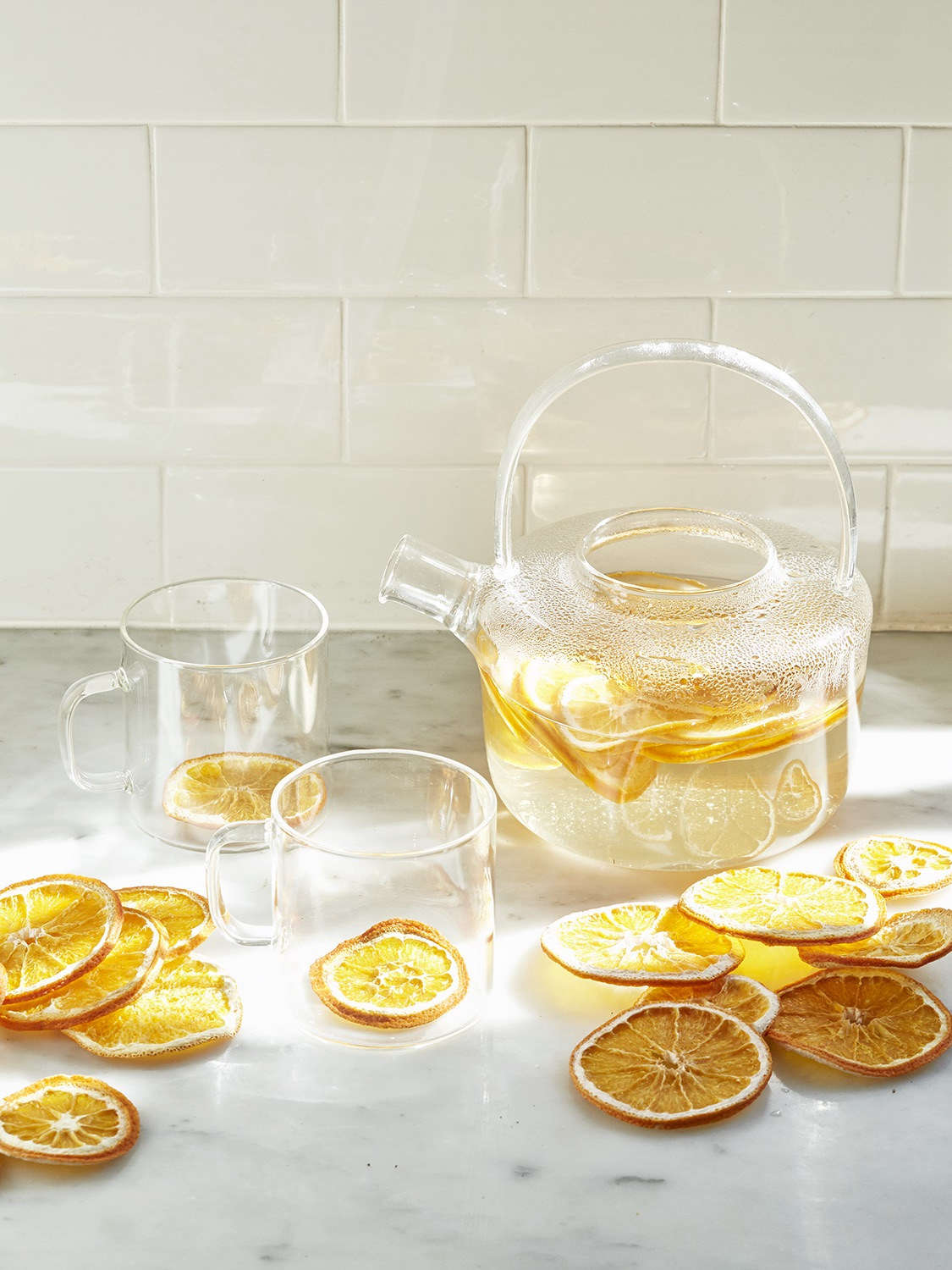 For a delicately flavored citrus tisane, we dried slices of oranges in a dehydrator and then poured boiling water and allowed them to steep. See more tips in The Inside Story on Dried Fruit.