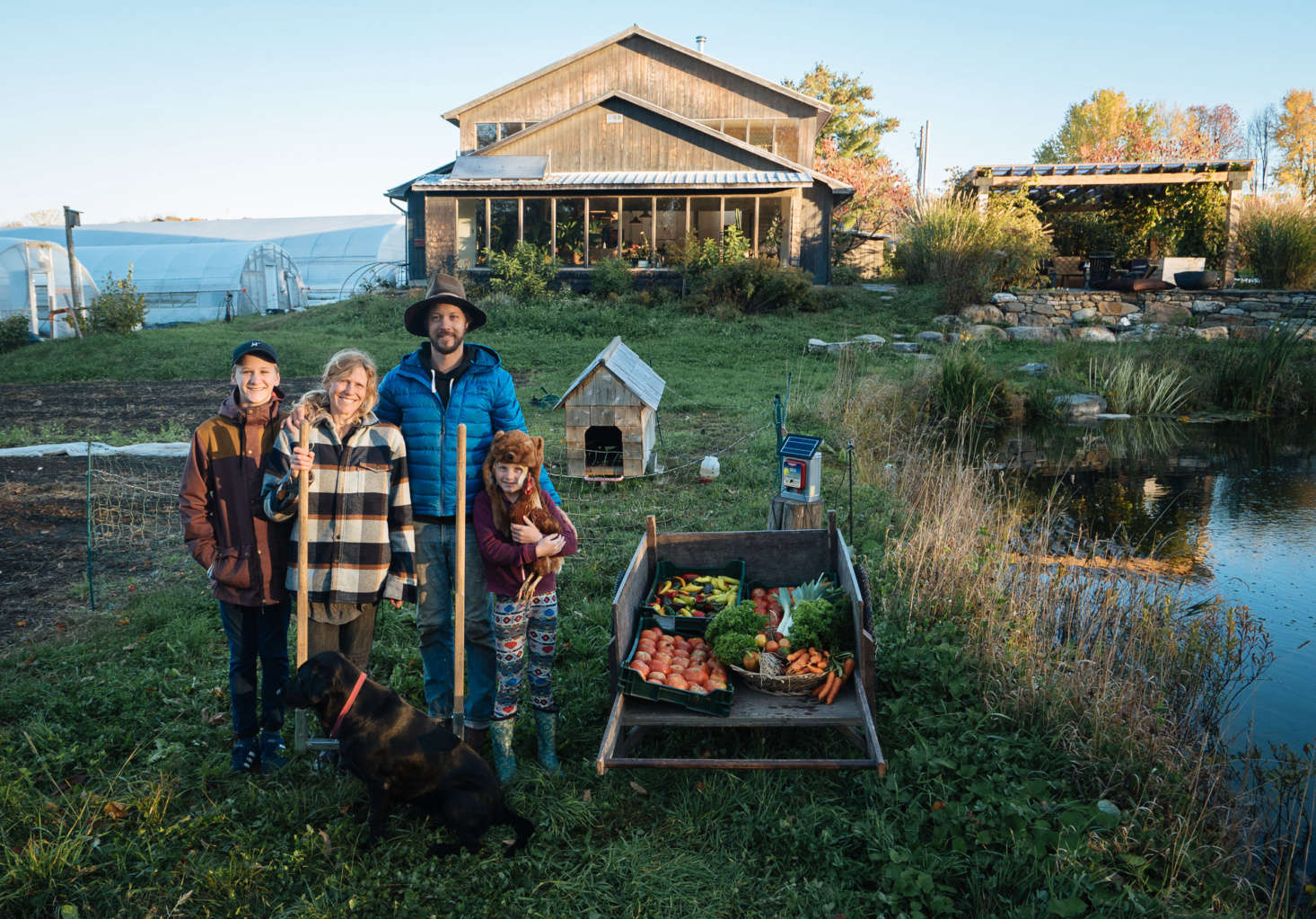Fortier, Desroches, and their two children at Les Jardins de la Grelinette.