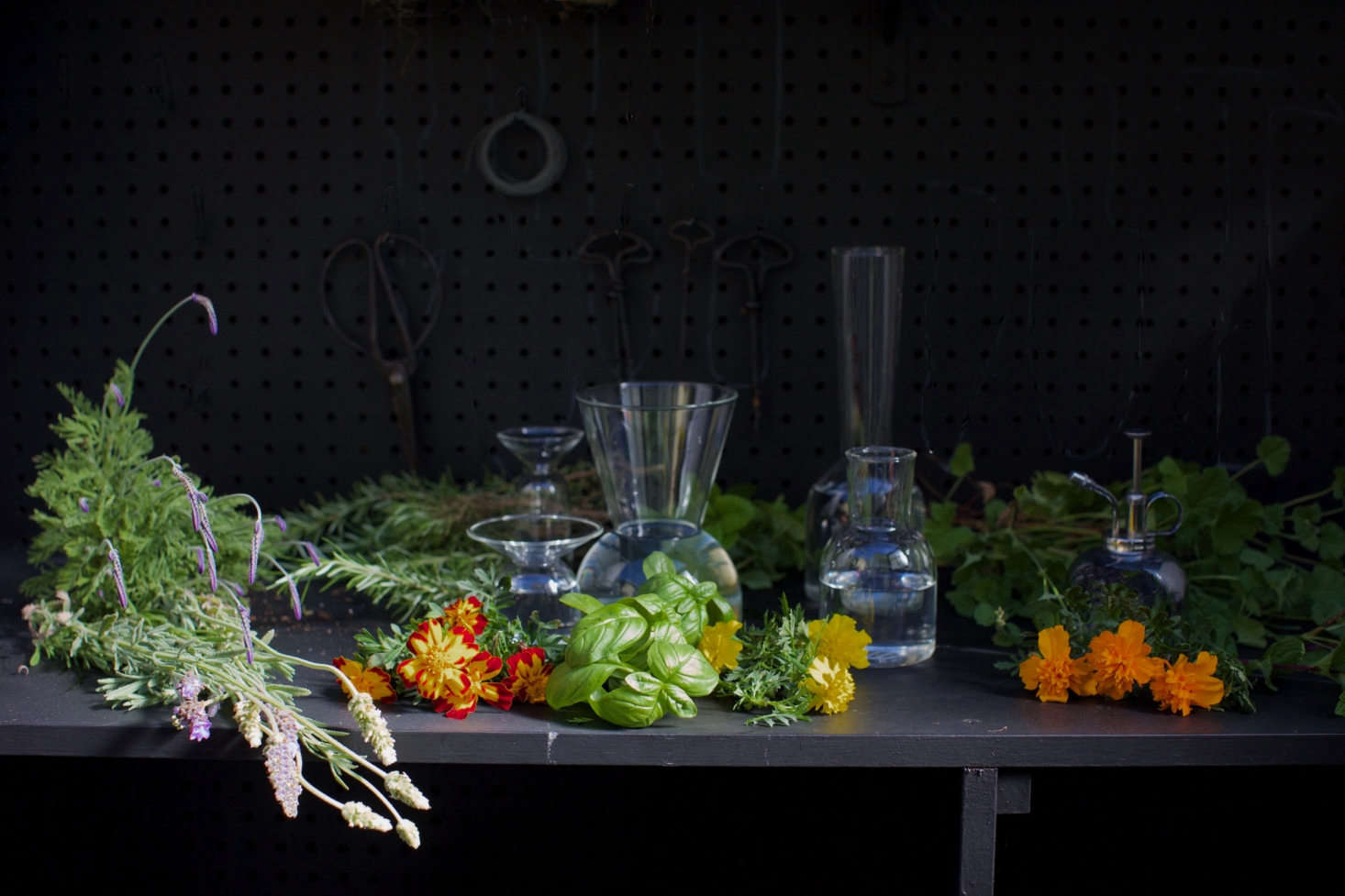 Marigolds, basil, and other herbs also mingle in Michelle