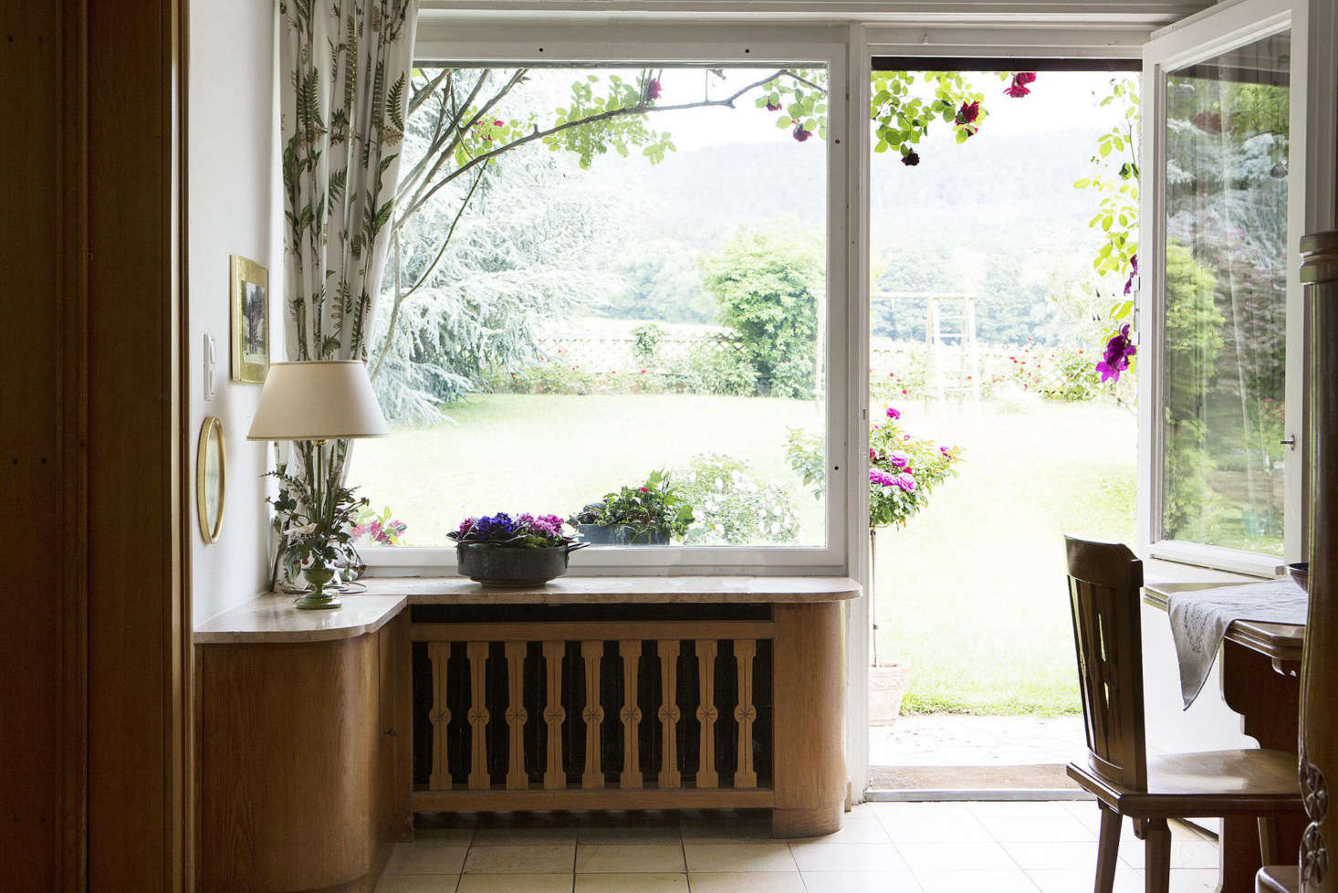 The house overlooks bucolic pastureland.