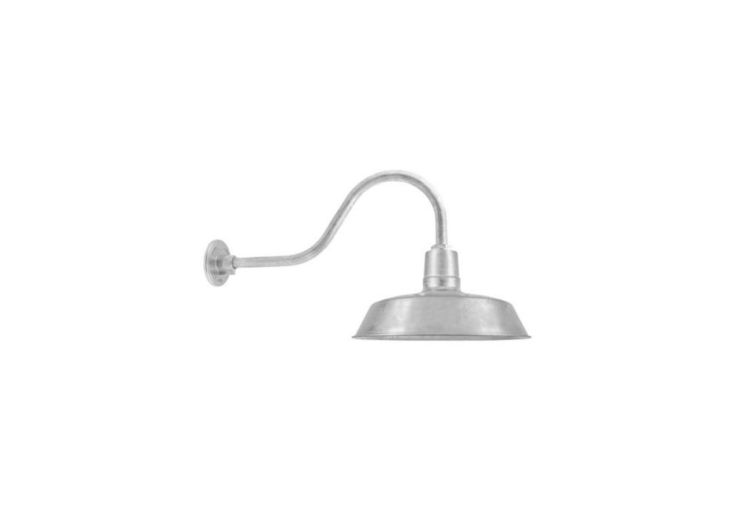 With a galvanized finish, The Original Warehouse Gooseneck Light can be customized with five sizes of shades, a straight or gooseneck arm (varying lengths are available ) and a wire cage. Prices start at $0 at Barn Light Electric.