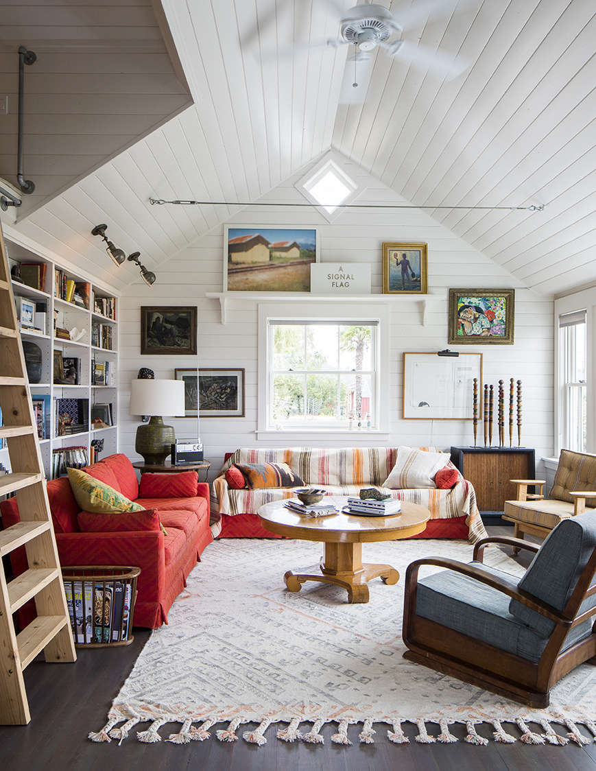 A couple’s cottage on a tiny island not far from Seattle shows what happens when you’re not afraid to decorate with color. Photography by Thomas J. Story, courtesy of Hoedemaker Pfeiffer, from Shipshape and Refreshed: A Considered Renovation of an 1898 Cabin on Maury Island.
